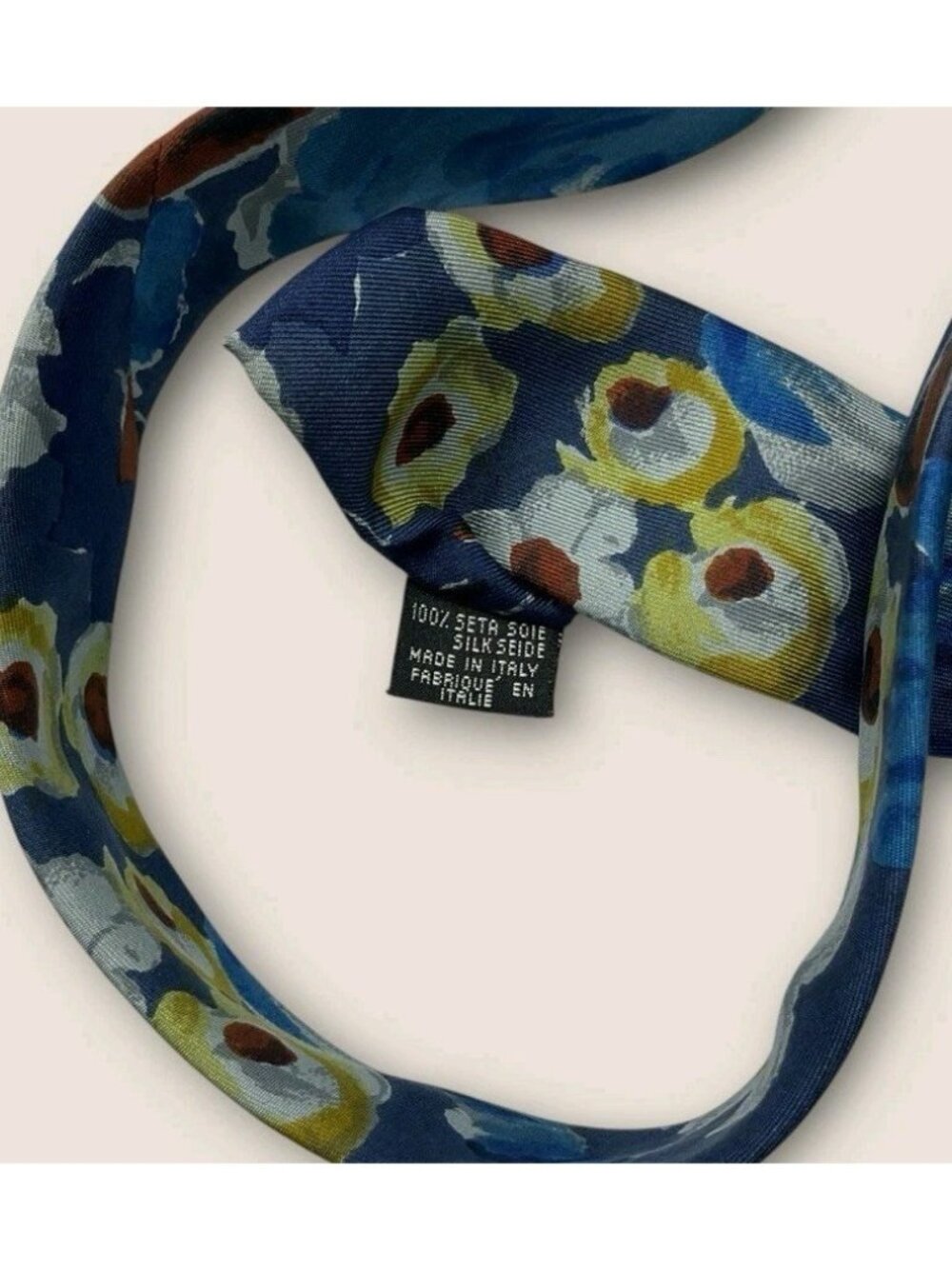KENZO Silk Tie ITALY Blue Brown Yellow Floral W:3.7" EUC - Picture 3 of 5